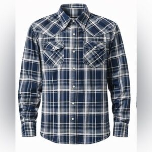 BKE Buckle Western Pearl Snaps Shirt Blue Plaid Flannel Men’s Size Medium